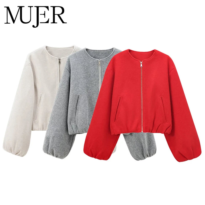 Bomber corto rosso da donna – giacca cropped sportiva