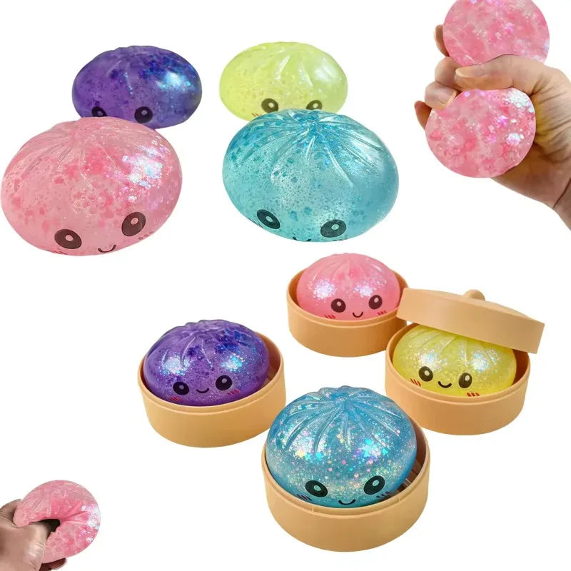 Glitter Dumpling Squishy Bao Antistress Morbido con Perline