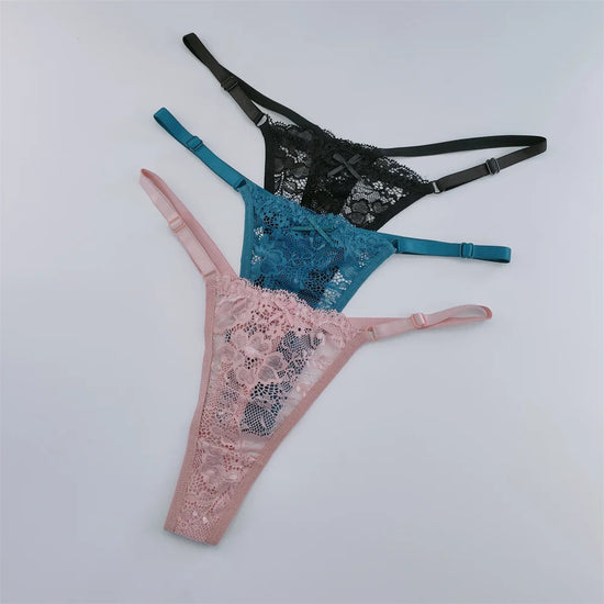 Set 3 Perizomi in Pizzo Trasparente Donna– Sexy Regolabile