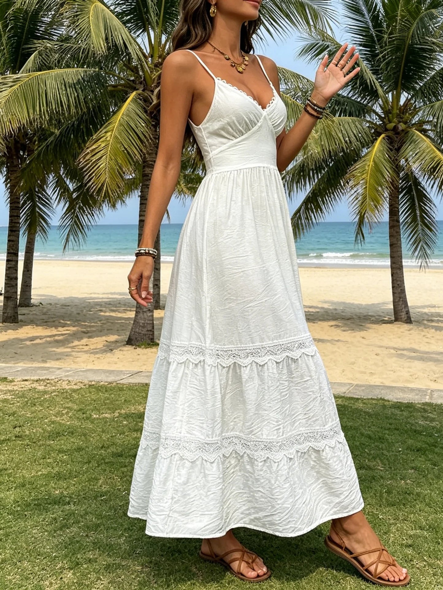Abito Bianco Donna con Spalline Sottili – Vestito Estivo Romantico