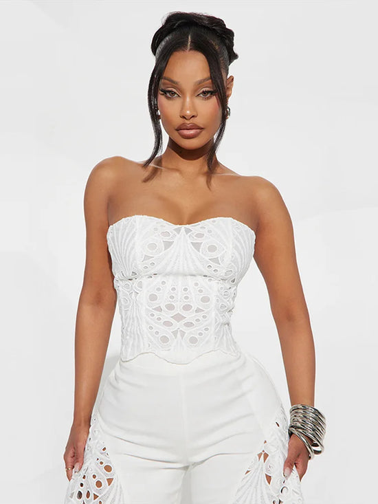 Set top strapless traforato + pantaloni – coordinato donna sexy senza spalline con design hollowed per look chic