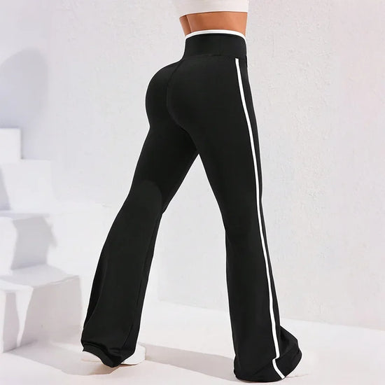 Pantaloni high waist yoga donna 2025 – Wide-leg / bell bottom a righe che valorizzano i fianchi, leggings sportivi comodi
