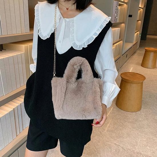 Shopper Tote Donna in Ecopelliccia Invernale – Borsa Furry Fluffy a Tracolla o Spalla