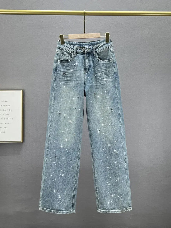 Jeans Donna Vita Alta con Ciondolo Brillante – Modello Gamba Dritta