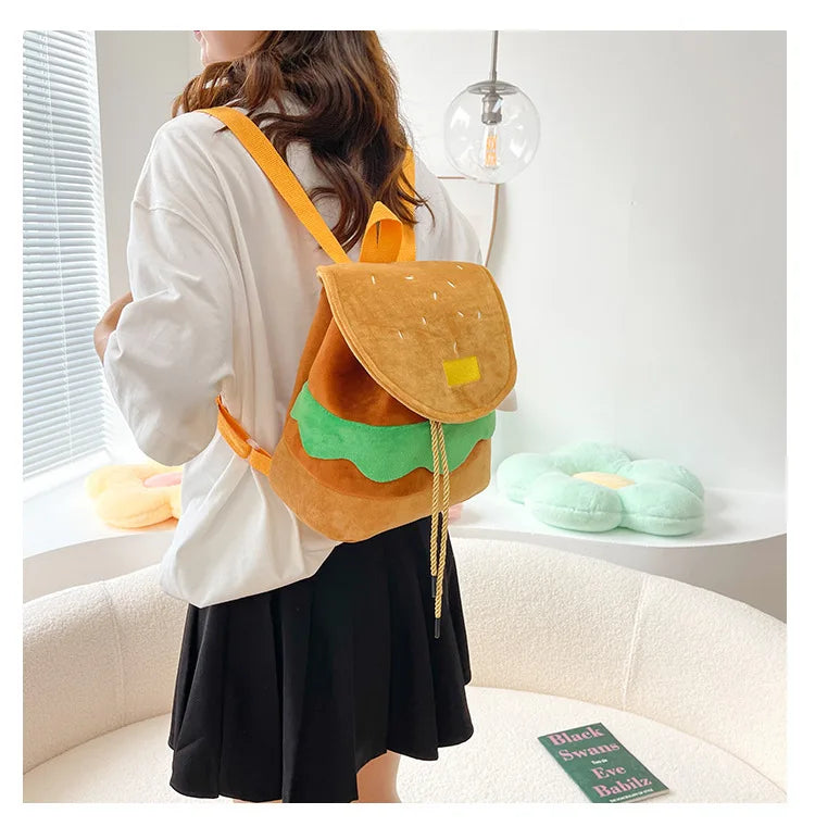 Zaino hamburger cartoon unisex – Backpack kawaii grande capacità per bambini e adulti, design buffo e comodo