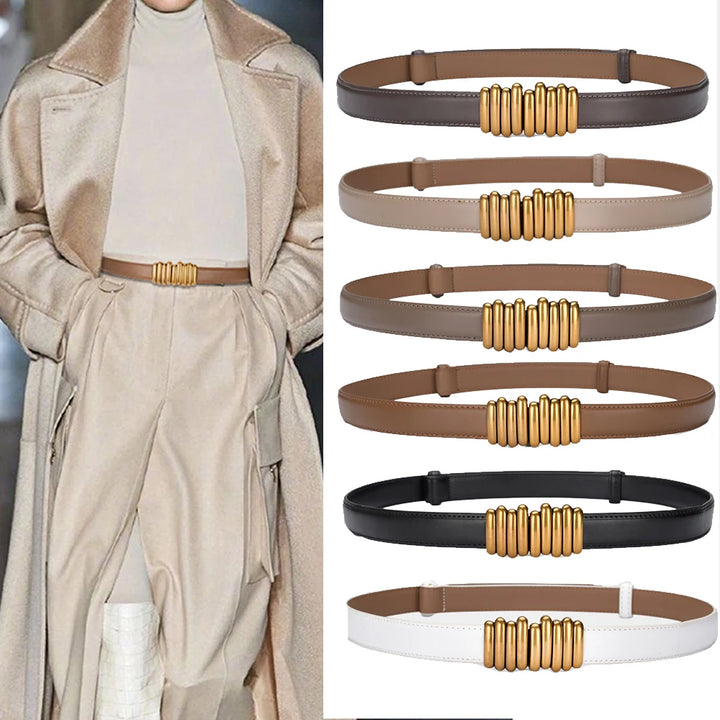 Cintura donna ecopelle vera 2025 – skinny knot belt in cowhide con fibbia gold, cintura regalo moda