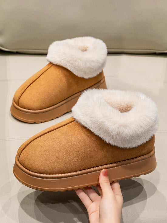 Snow boots donna 2025 – stivaletti fluffy in faux fur e suede, comodi indoor/outdoor, antiscivolo e super caldi