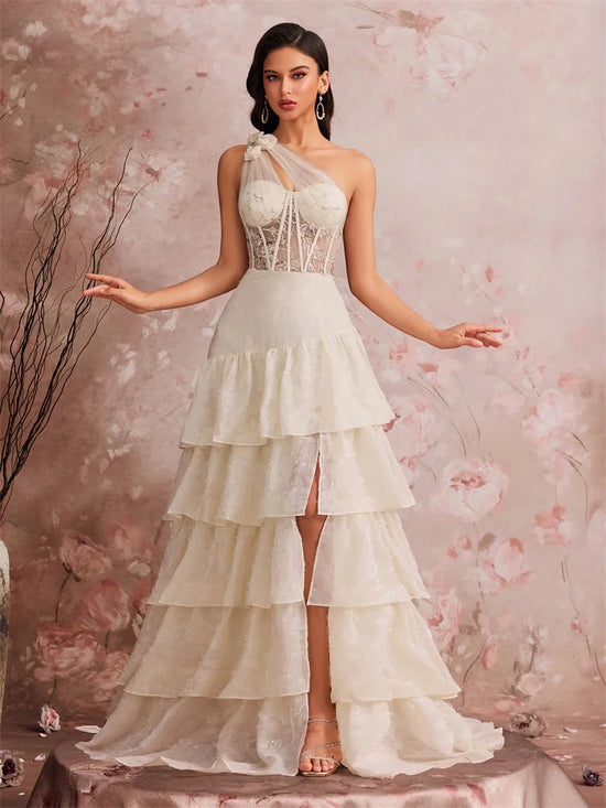 abito lungo elegante donna spacco laterale paillettes cerimonia