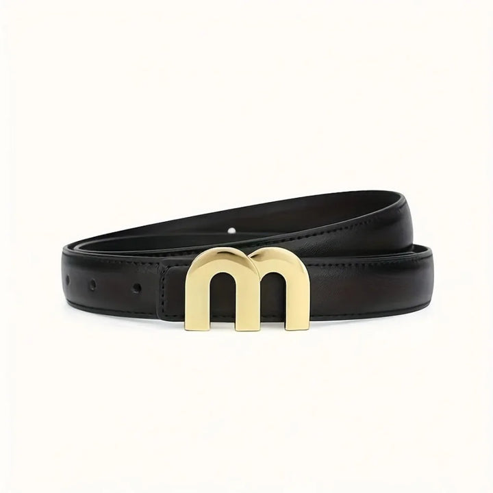 Cintura donna in PU leather con fibbia dorata “M” – cintura slim moda 2025 adatta a jeans, abiti, look casual chic