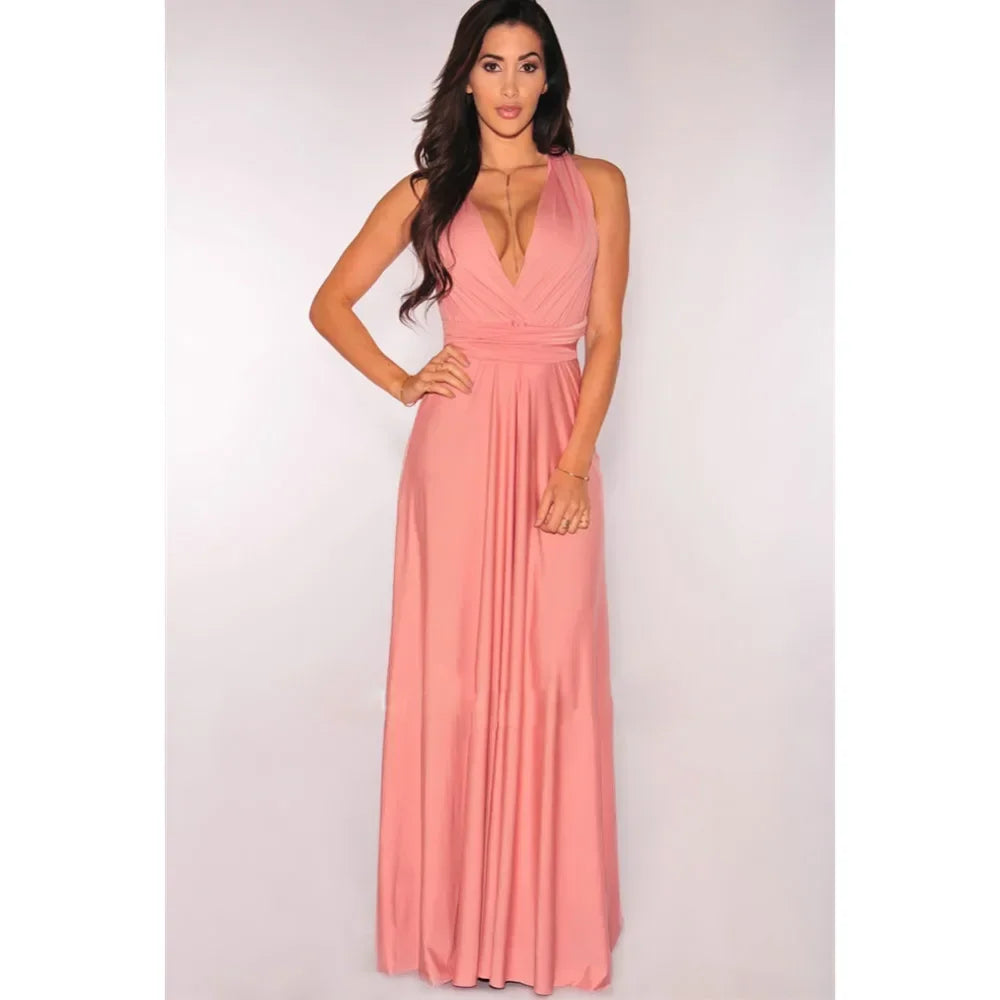 Abito Lungo Multiway Donna con Scollo a V – Vestito Trasformabile Elegante
