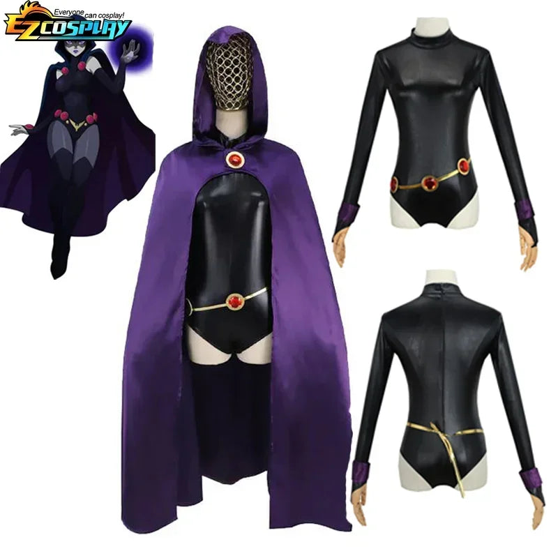 Costume Cosplay Raven Teen Titans da Donna – Bodysuit Completo con Mantello Viola