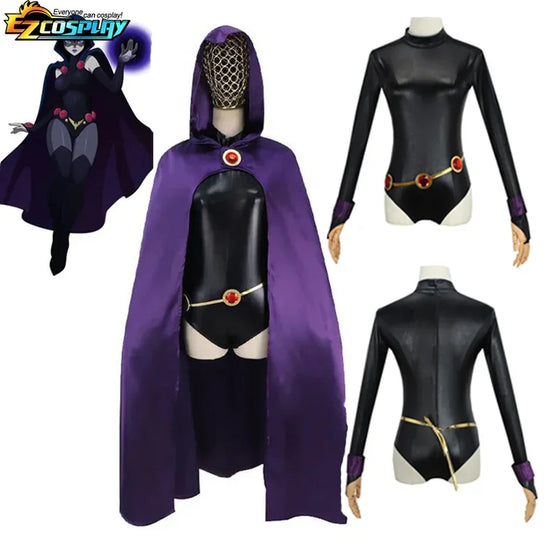 Costume Cosplay Raven Teen Titans da Donna – Bodysuit Completo con Mantello Viola