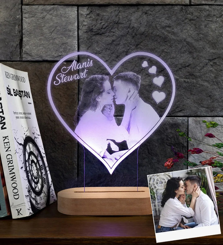Lampada LED 3D Personalizzata con Foto, Nome e Data – Regalo Romantico per Coppie