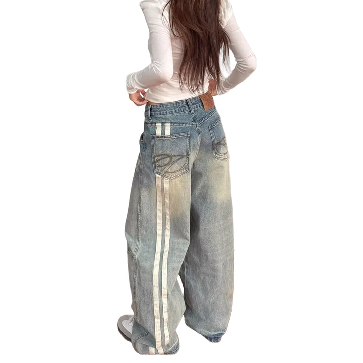 Jeans Baggy Donna Patchwork a Righe Vita Alta