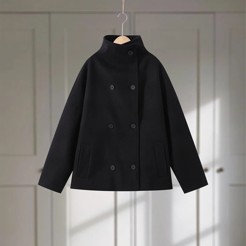 Giacca donna con collo alto e bottoni, modelli 01-04 - Modello 03 nero (black coat 03)