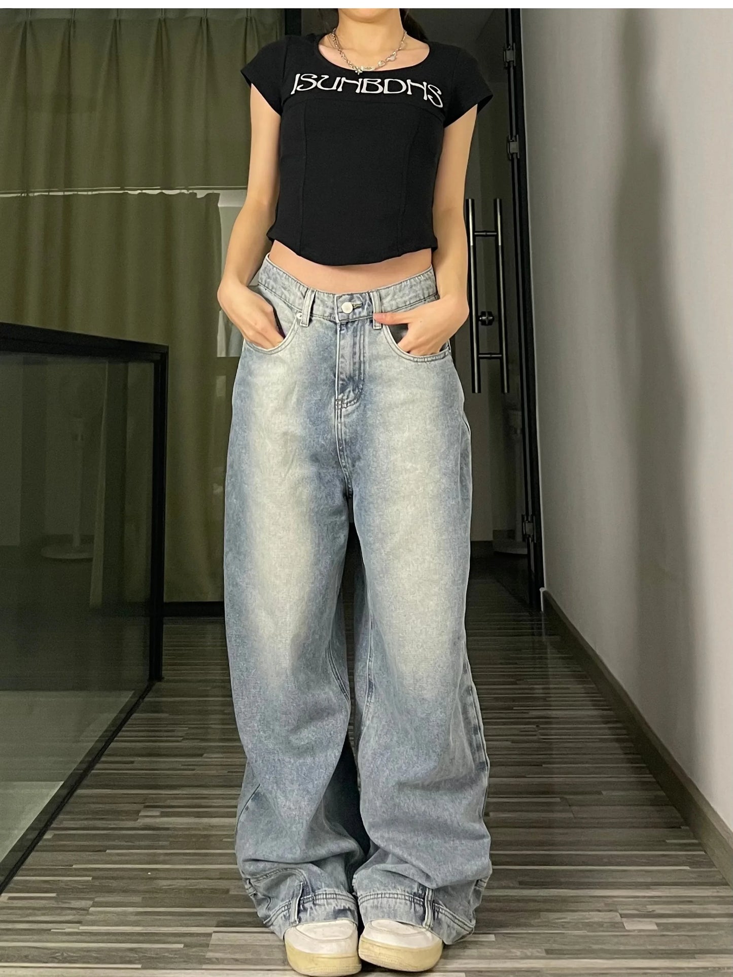 Jeans Donna Vita Alta Baggy – Pantaloni Denim Streetwear Loose Fit