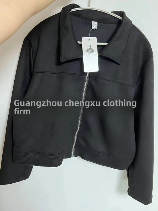 Giacca in pelle donna stile vintage – Giubbotto corto con zip, collo alla coreana, taglio slim fit, versatile e alla moda