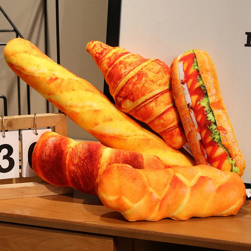 Realistic Bread Plush Pillow Set Croissant Baguette Hot Dog Sofa Decor Soft Comfort Food Themed Cushions For family Birthday Gif