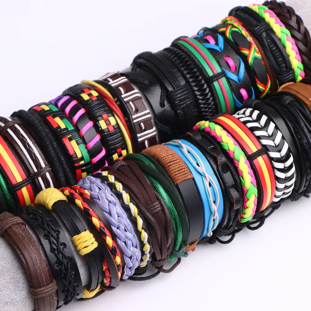 10-100 Braccialetti in Pelle Intrecciata Regolabili – Bracciali Uomo / Donna All’Ingrosso Retro Style