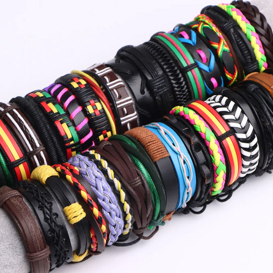 10-100 Braccialetti in Pelle Intrecciata Regolabili – Bracciali Uomo / Donna All’Ingrosso Retro Style