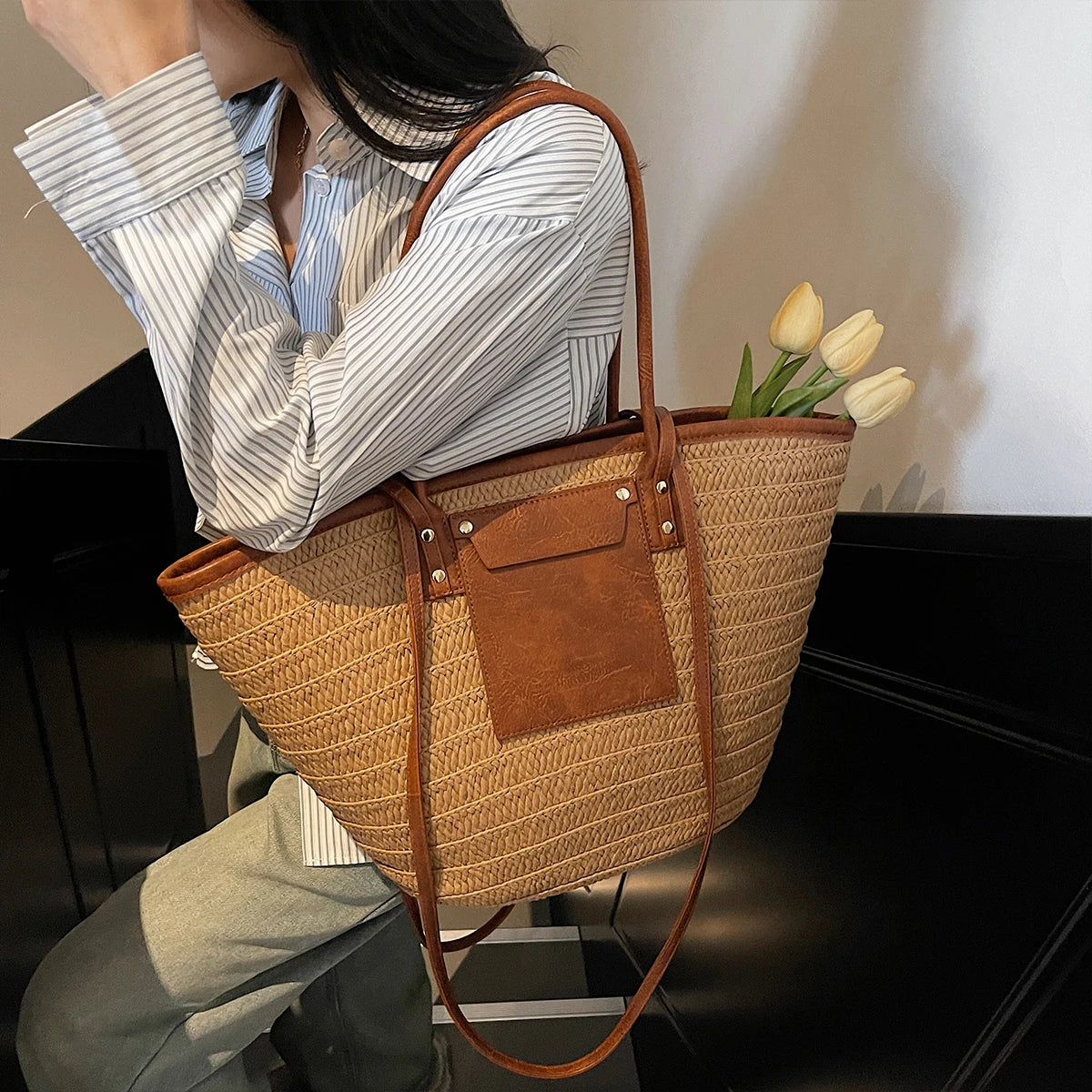 Borsa Donna in Paglia Intrecciata – Tote Estiva con Zip