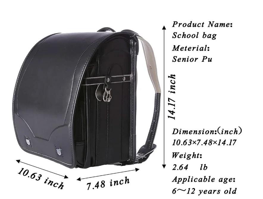 Zaino Scuola Giapponese Randoseru in Ecopelle – Backpack Rigido Ergonomico Bambini