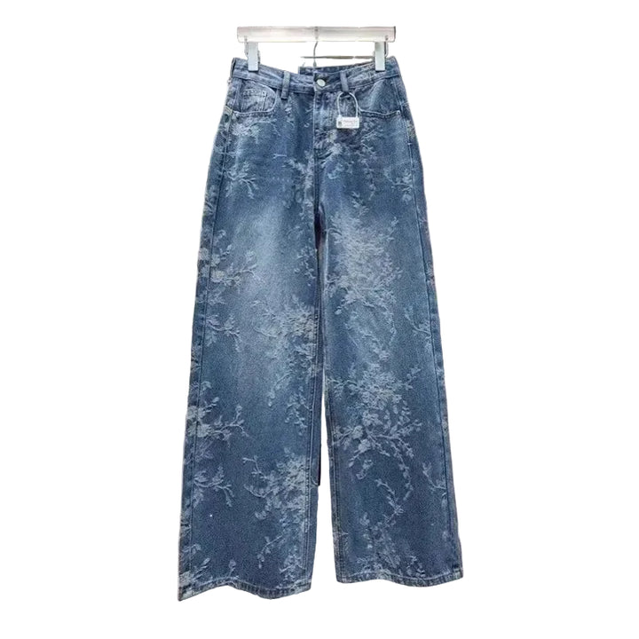 Jeans Wide Leg Donna a Vita Alta con Motivo Jacquard