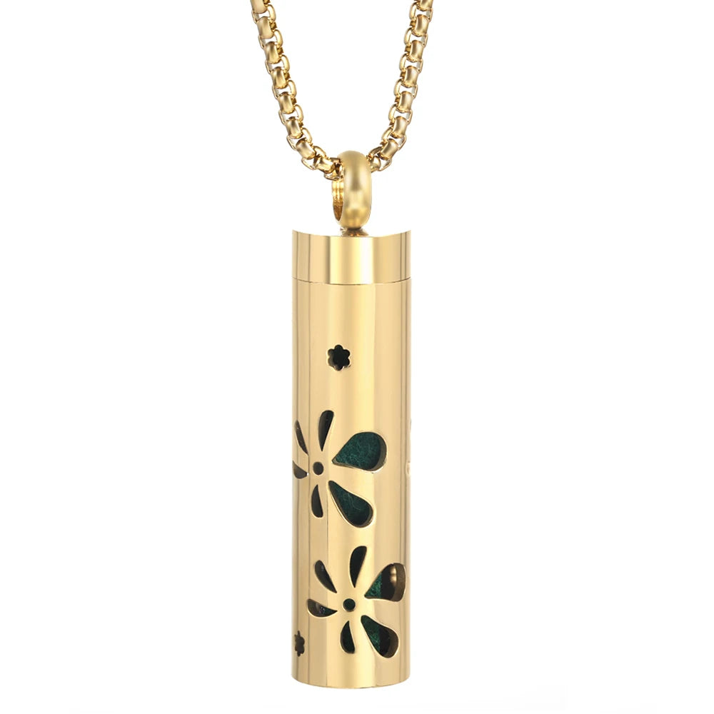 Collana dorata con diffusore per oli essenziali in acciaio inox – Gioiello aromaterapico profumato per donna