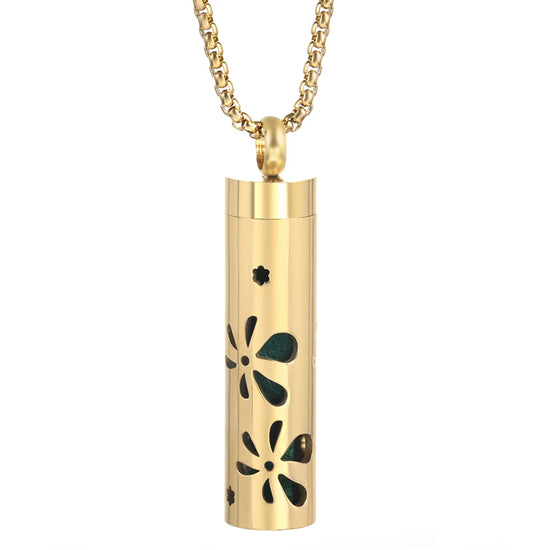 Collana dorata con diffusore per oli essenziali in acciaio inox – Gioiello aromaterapico profumato per donna