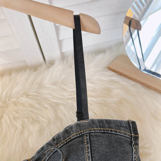 Top Denim Corsetto con Reggiseno Integrato – Crop Top Donna