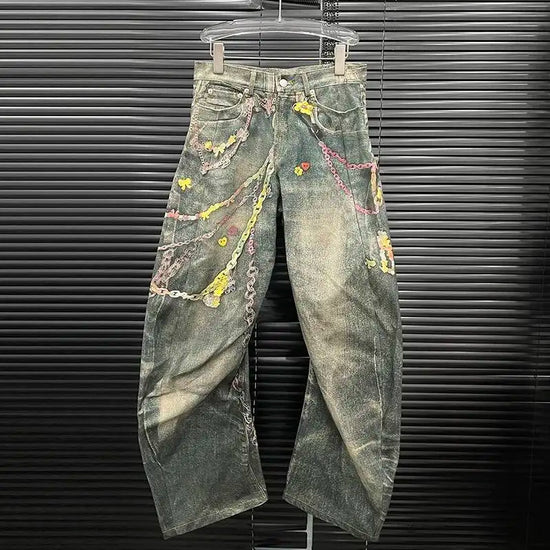 Jeans Donna Vita Alta con Stampa Catena – Denim Fashion Streetwear