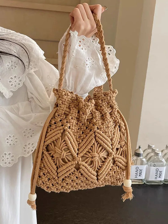 Borsa Donna Effetto Paglia Intrecciata – Secchiello Estivo a Tracolla