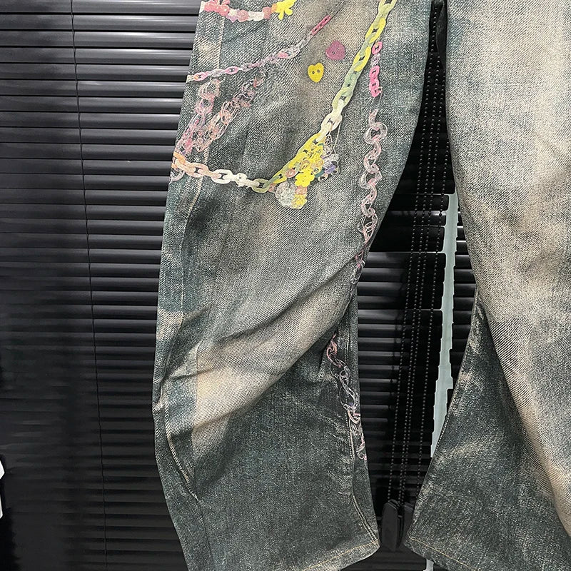 Jeans Donna Vita Alta con Stampa Catena – Denim Fashion Streetwear