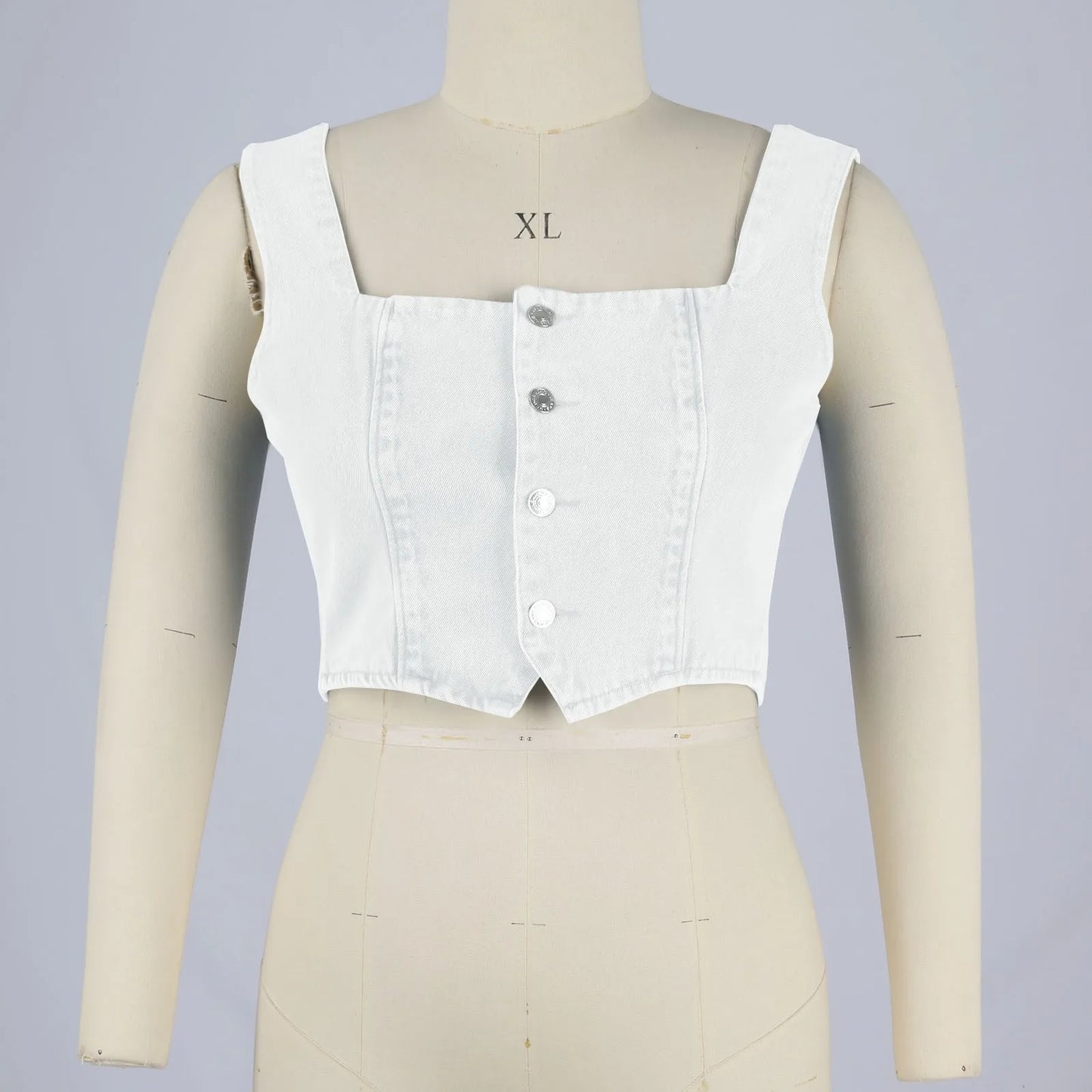 Top Denim Donna Aderente – Crop Top Scollo Quadrato