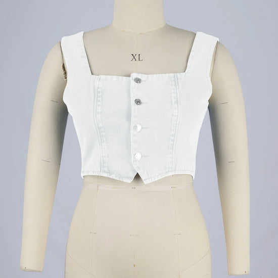 Top Denim Donna Aderente – Crop Top Scollo Quadrato