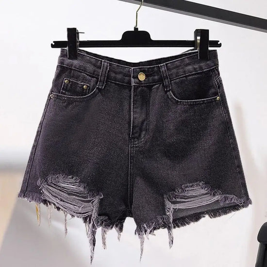 Cowboy shorts donna vita alta stile coreano – denim bianco con tasche, frange e strappi