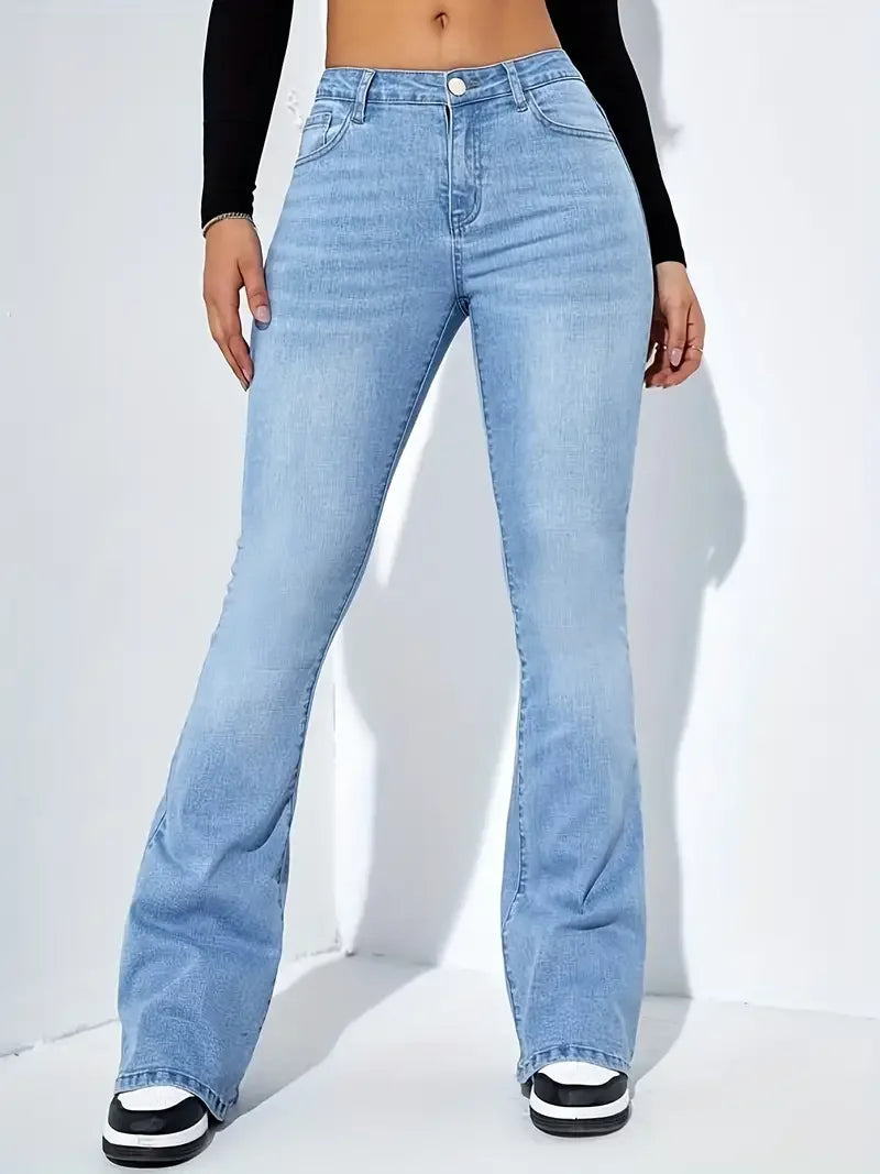 Jeans Flare Donna Vita Alta Elasticizzati – Denim Lavato - dettaglio prodotto
