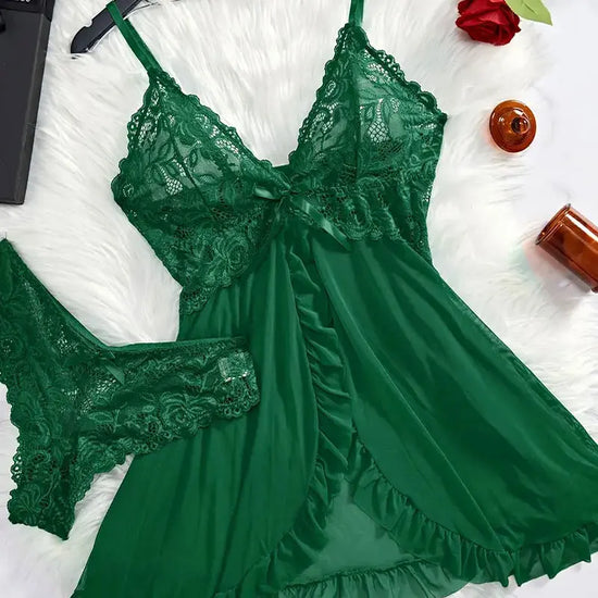 Completo lingerie plus size in pizzo con reggiseno, perizoma e vestaglia trasparente – Set elegante e romantico