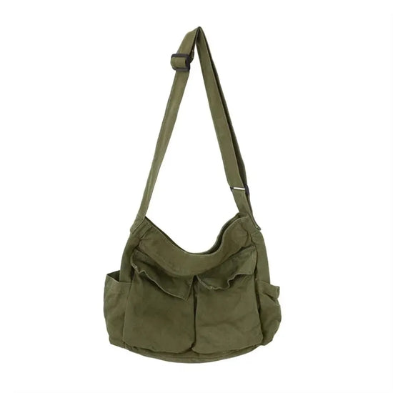 Borsa a tracolla donna con tasche e scomparti - Verde militare