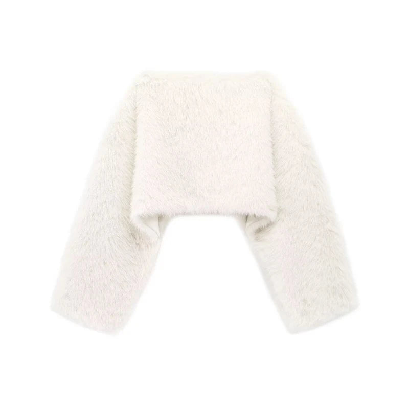 Maglia donna effetto pelliccia corta con girocollo
