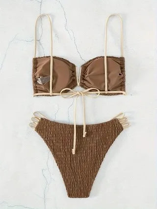 Bikini push-up sexy donna 2025 con laccetti e scollo profondo