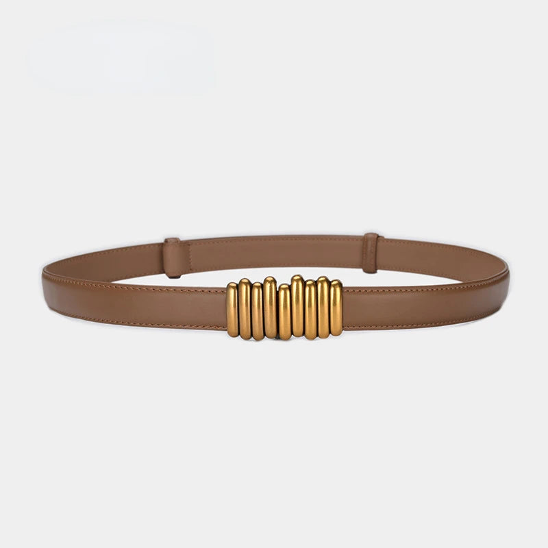 Cintura donna ecopelle vera 2025 – skinny knot belt in cowhide con fibbia gold, cintura regalo moda