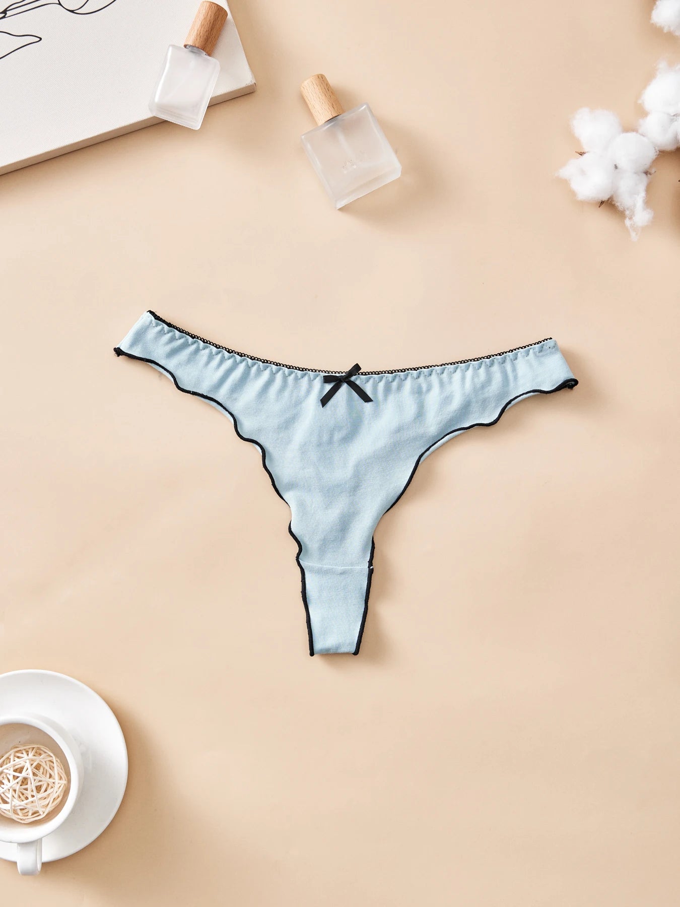 Set 4 pezzi perizomi donna in cotone – solid color, vita bassa, fascia T-back con fiocco, underwear comodo quotidiano