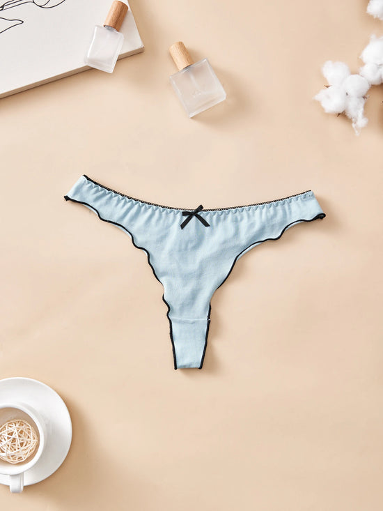 Set 4 pezzi perizomi donna in cotone – solid color, vita bassa, fascia T-back con fiocco, underwear comodo quotidiano