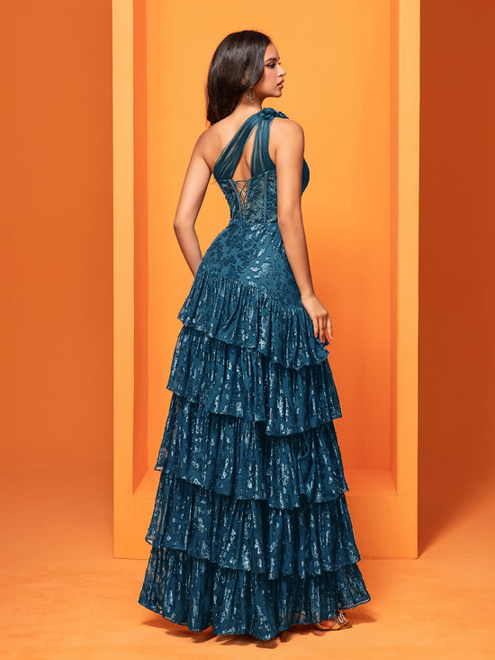 abito lungo elegante donna spacco laterale paillettes cerimonia