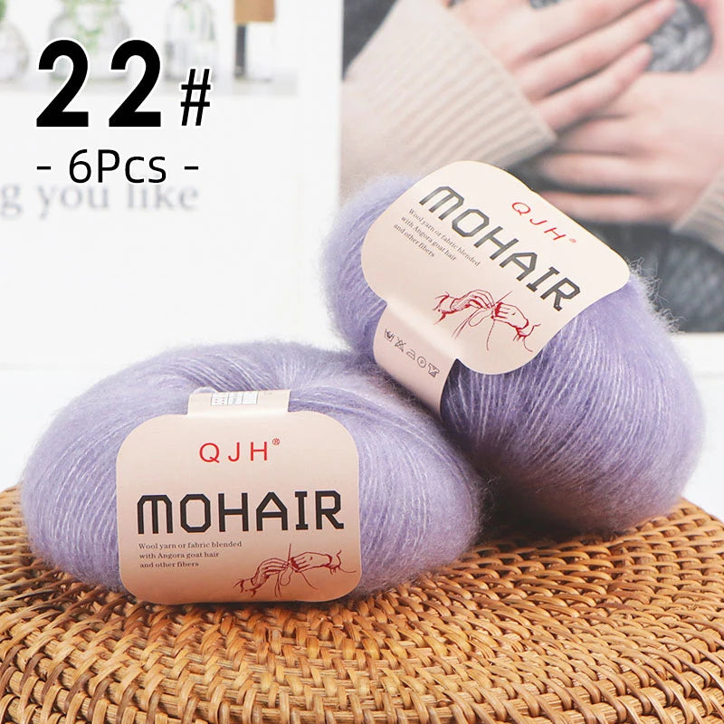 Set 6 gomitoli filato mohair morbido – lana angora effetto fluffy per maglioni, sciarpe, shawl fai-da-te