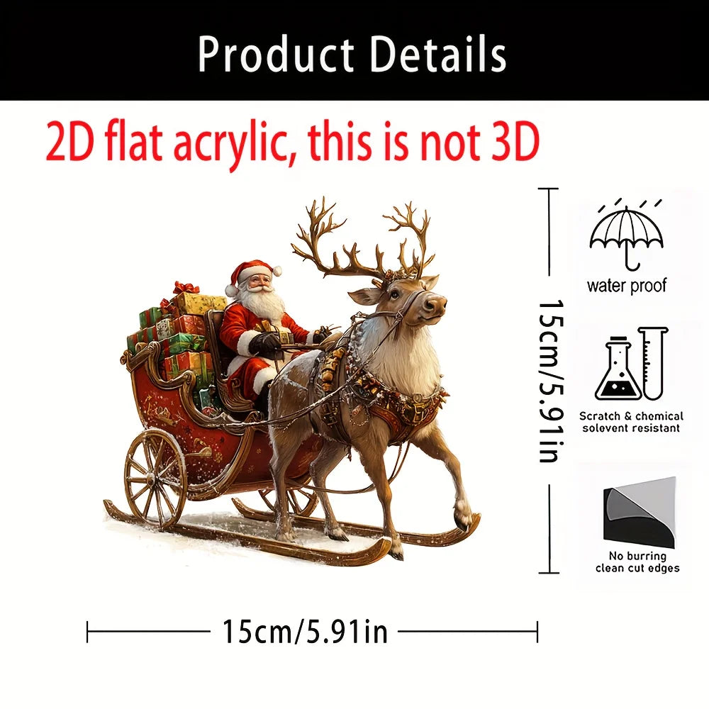 Decorazione natalizia 2D renna e slitta acrilica ‒ figura Santa Claus sleigh per albero, parete o party di Natale 2025