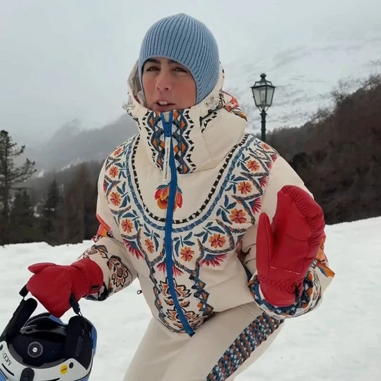 Tuta da neve donna con cappuccio, bianca o fantasia