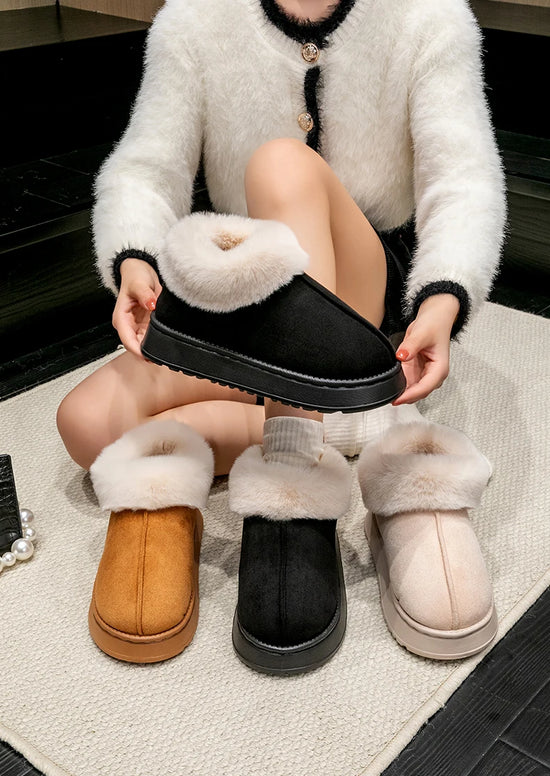Snow boots donna 2025 – stivaletti fluffy in faux fur e suede, comodi indoor/outdoor, antiscivolo e super caldi