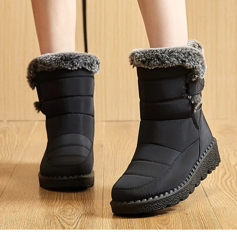 Stivali Invernali Donna – Ankle Boots Impermeabili con Pelliccia, Antiscivolo e Tacco Basso